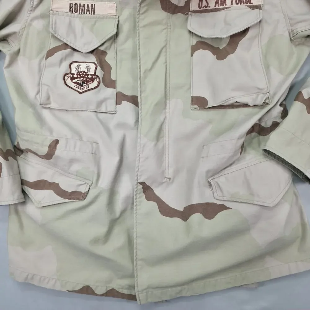 US Air Force DCU Desert Camo Field Jacket 1999 Large Long Patched USAF Vintage